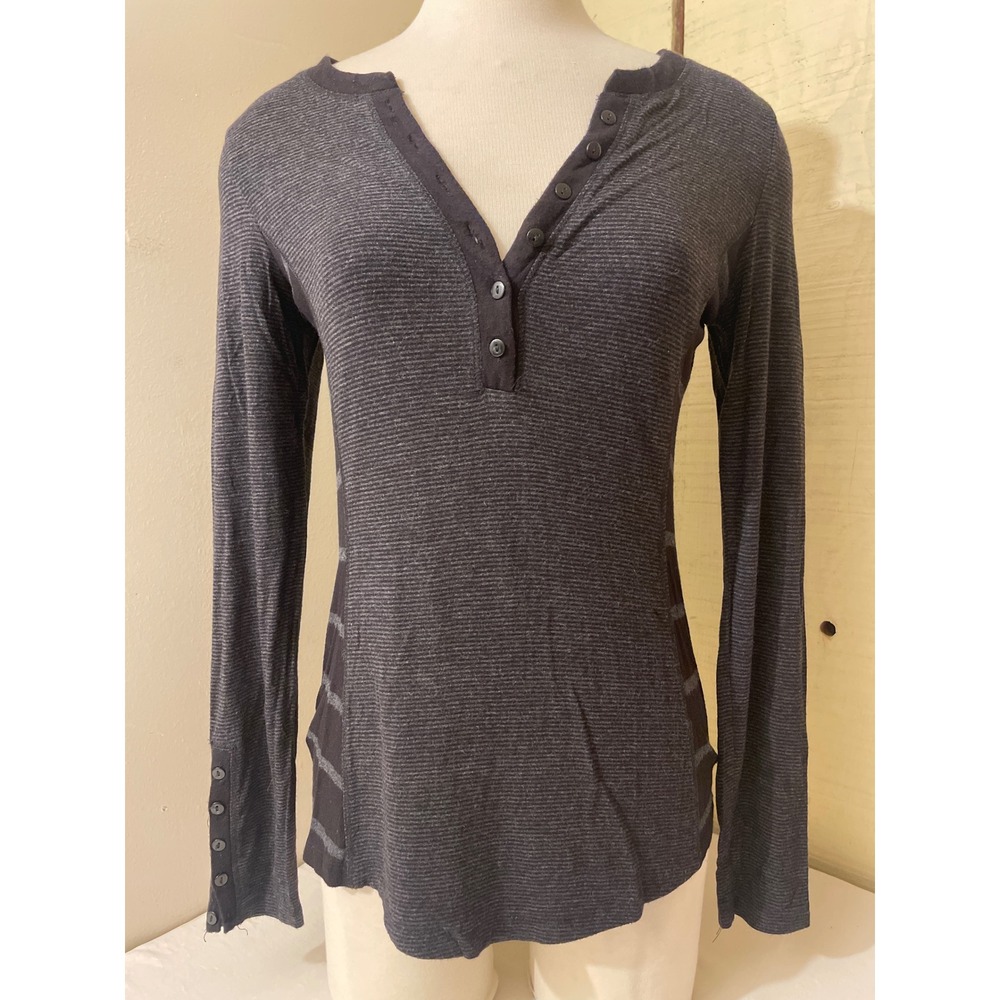 Caslon Womens Small‎ Striped Henley Long Sleeve Top Button